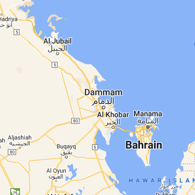 Map showing location of Al Qaţīf (26.520800, 50.024520)