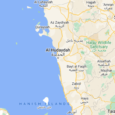 Map showing location of Al Ḩudaydah (14.797810, 42.954520)