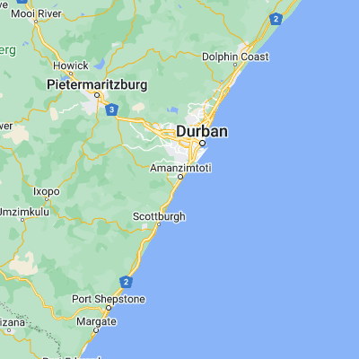 Map showing location of Amanzimtoti (-30.050000, 30.883333)