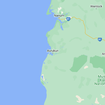 Map showing location of Aurukun (-13.355820, 141.727070)