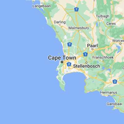 Map showing location of Cape Town (-33.925840, 18.423220)