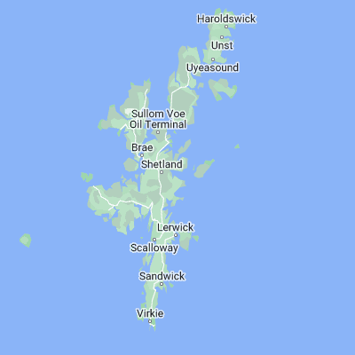 Map showing location of Dury Voe (60.333330, -1.133330)