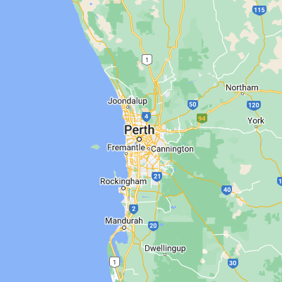 Map showing location of East Perth (-31.958720, 115.871090)