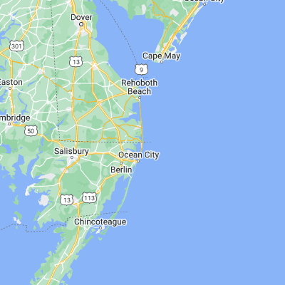 Map showing location of Fenwick Island (38.453450, -75.048240)