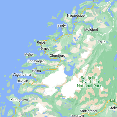 Map showing location of Glomfjord (66.816670, 13.966670)