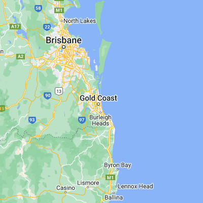 Map showing location of Gold Coast (-28.000290, 153.430880)