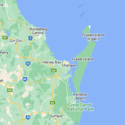 Map showing location of Hervey Bay (-25.287620, 152.769360)