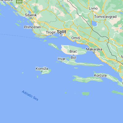 Map showing location of Hvar (43.172500, 16.442780)