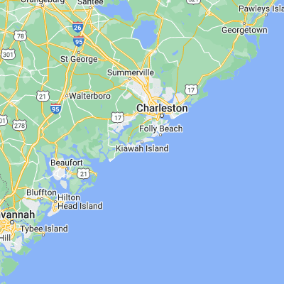 Map showing location of Kiawah Island (32.608240, -80.084820)