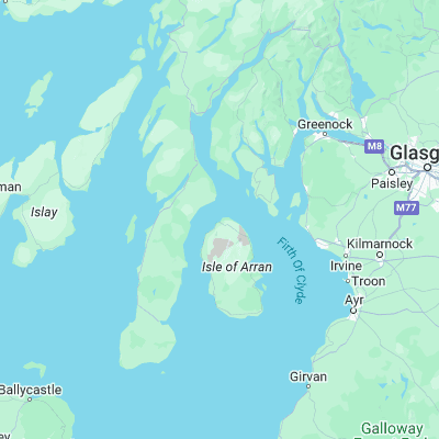 Map showing location of Loch Ranza (55.716670, -5.300000)