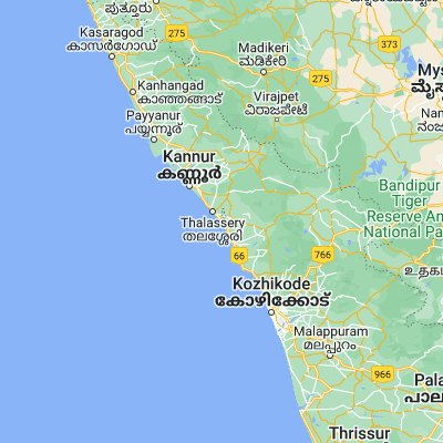 Map showing location of Mahe (11.700000, 75.533330)