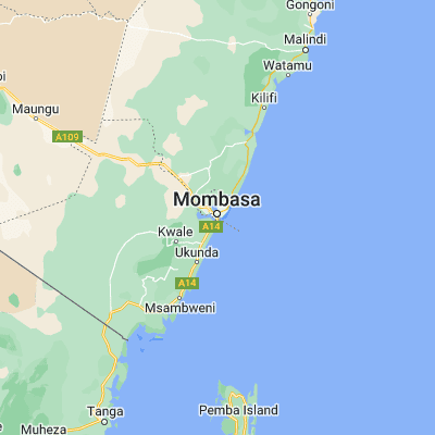 Map showing location of Mombasa (-4.054660, 39.663590)