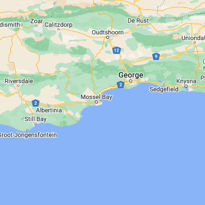 Map showing location of Mossel Bay (Mosselbaai) (-34.183070, 22.146050)