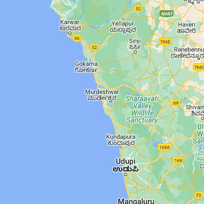 Map showing location of Murudeshwara (14.094300, 74.484500)