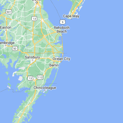 Map showing location of Ocean City (38.336500, -75.084910)