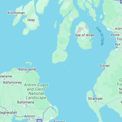 Map showing location of Southend (Kintyre) (55.316670, -5.633330)