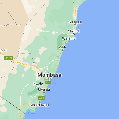 Map showing location of Takaungu (-3.683670, 39.856620)