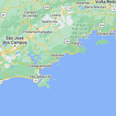 Map showing location of Ubatuba (-23.433890, -45.071110)