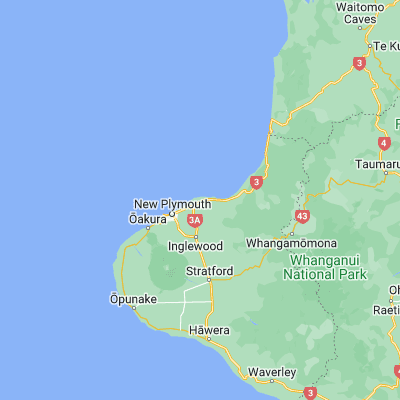 Map showing location of Waitara (-39.001580, 174.238360)