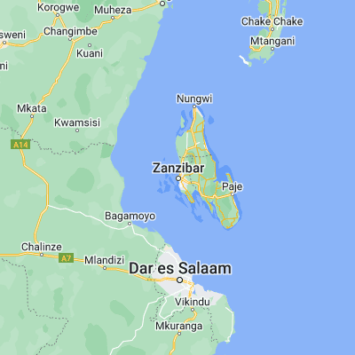 Map showing location of Zanzibar (-6.163940, 39.197930)